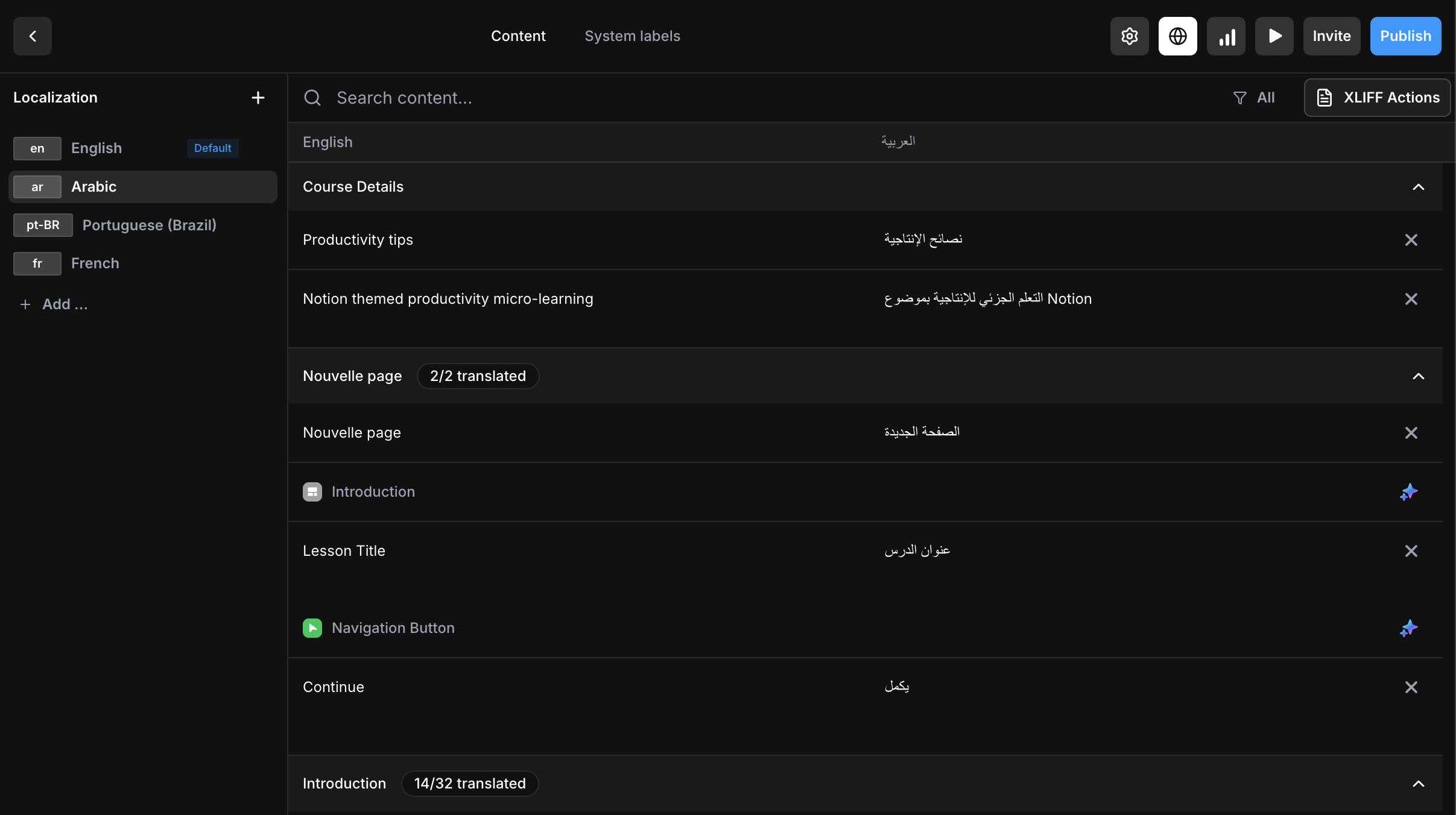 Localization panel transate your scorm courses