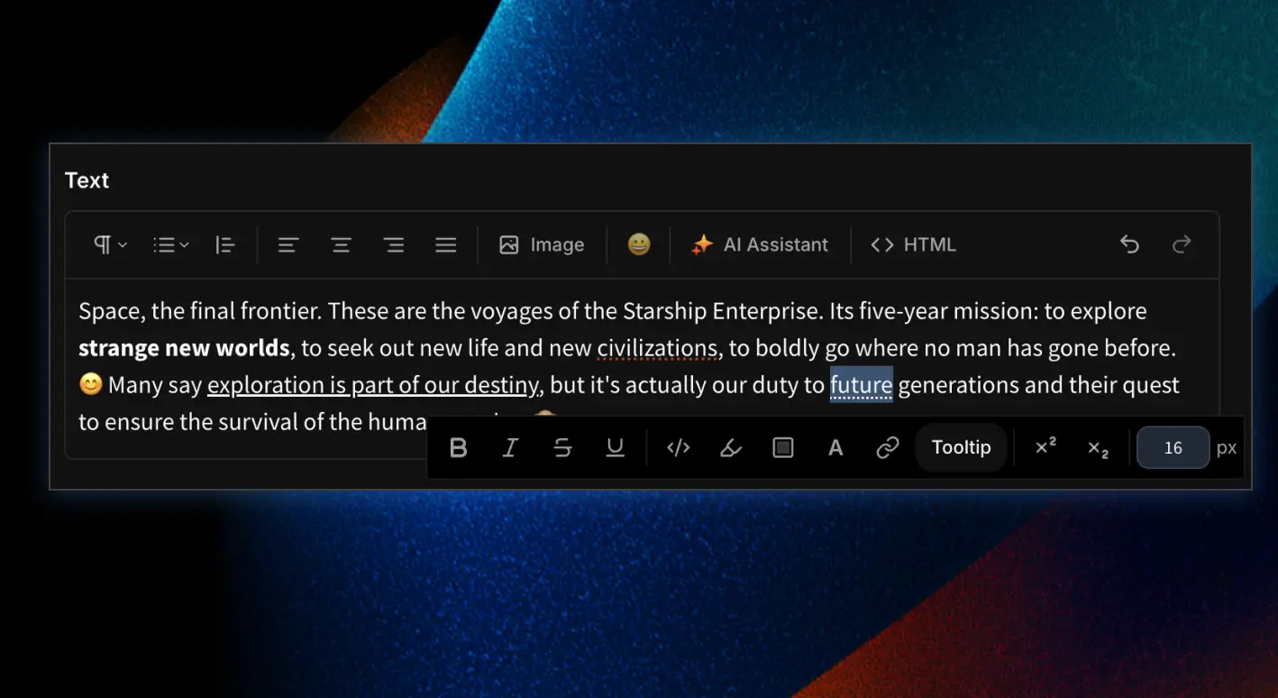Tooltip in Rich Editor
